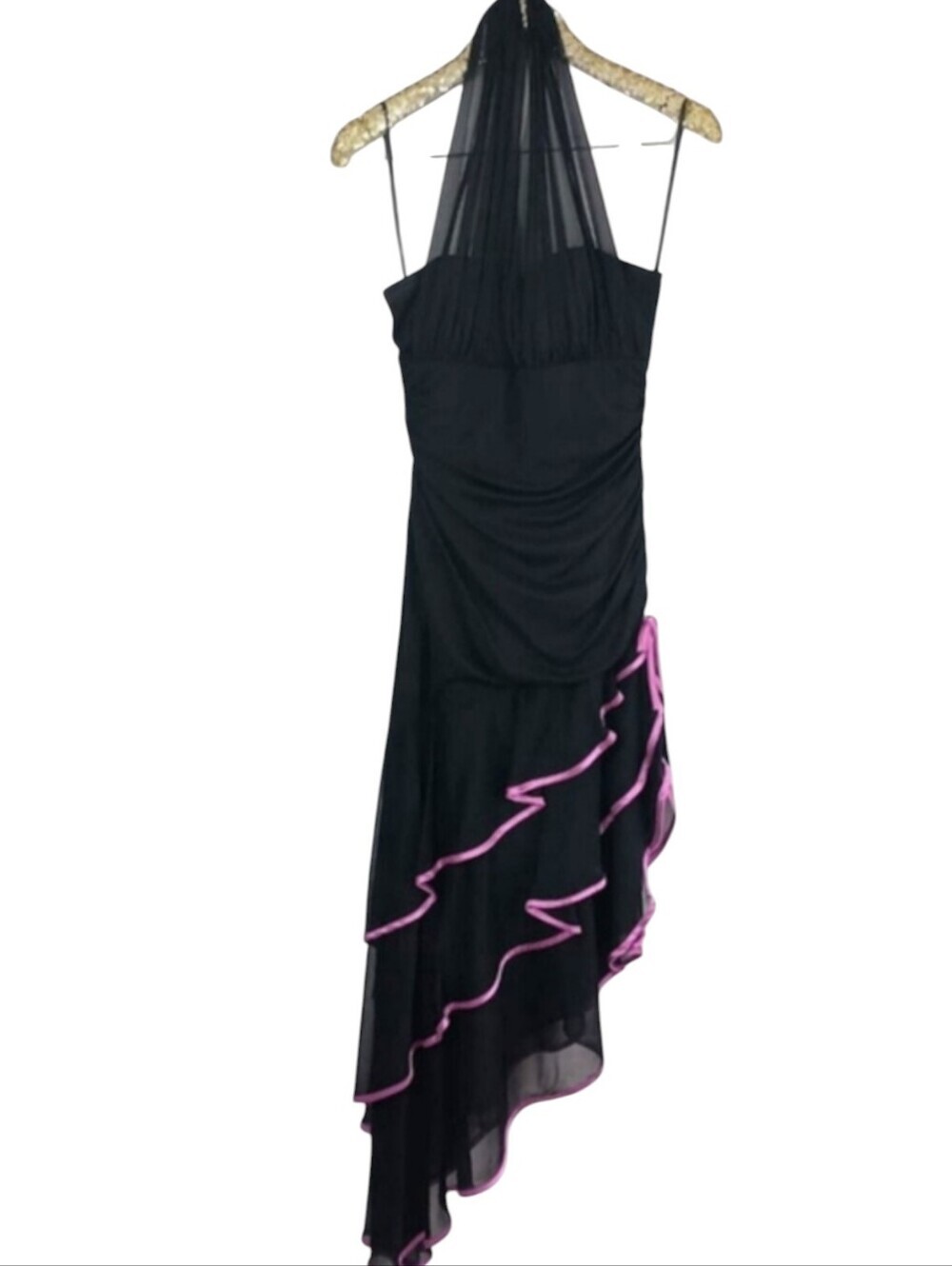 Vintage Y2K 2000s Blondie Nites Juniors Black Halter Prom Dress Ruffles